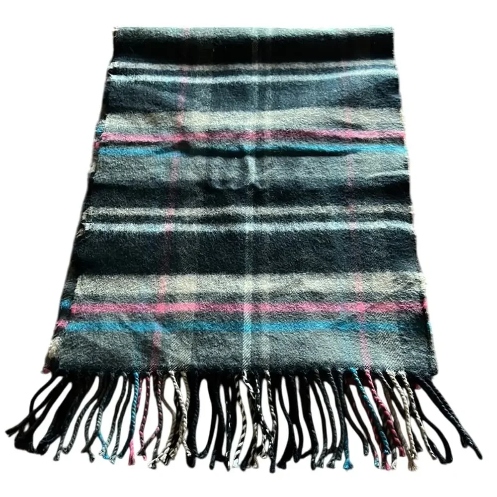 Multicolor Plaid Wool Scarf with Fringe Soft Cozy Warm Winter 70